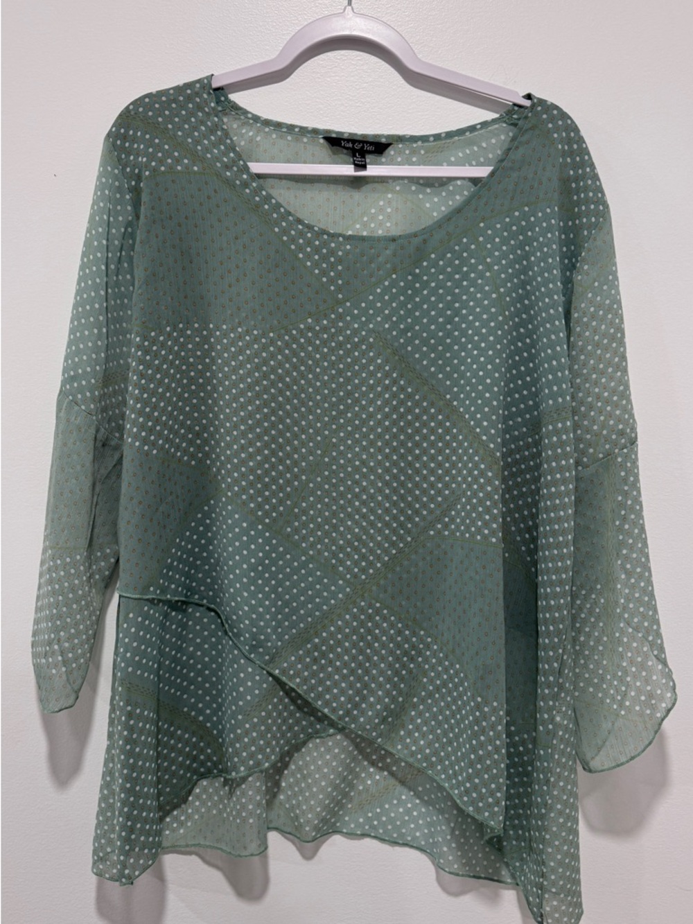 Rafaella Sage Green Polka Dot Layered Chiffon Tunic